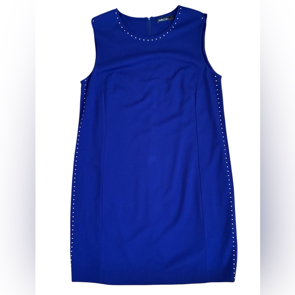 Designer Marc Cain Royal Blue Studded Shift Dress N6 Us 12